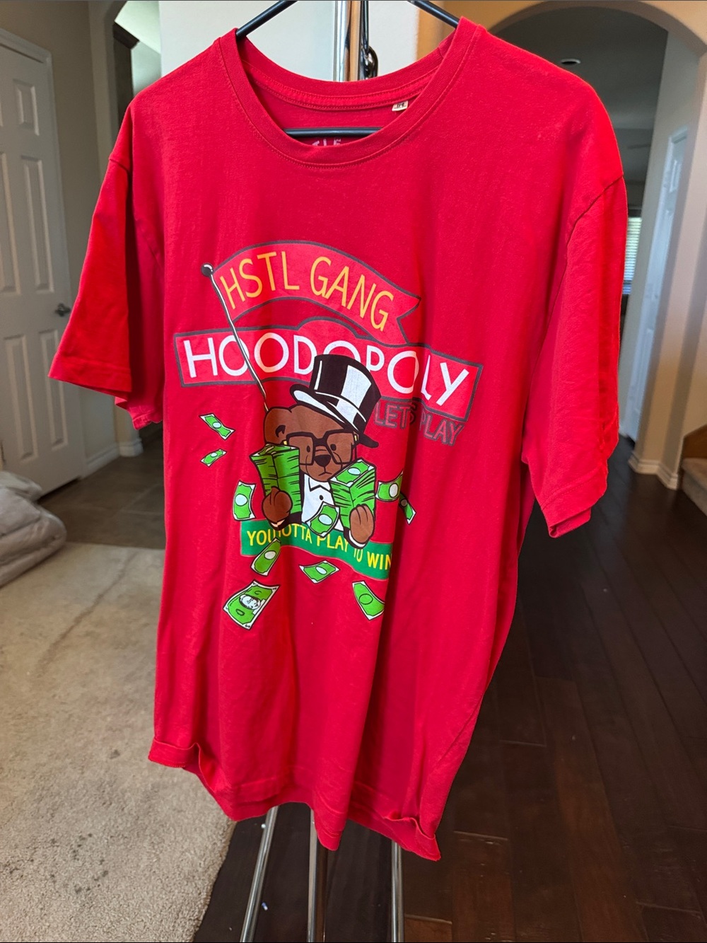 Hustle Gang Red Hoodopoly Bear Graphic Tee